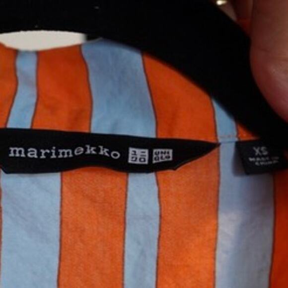 Marimekko + Uniqlo Short Sleeve Collared Striped Shirt Orange Womens Size XS - Picture 5 of 6